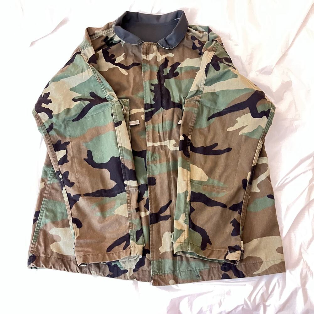Vintage Military Woodland Camo Chemical Protective M-65 Field Jacket Coat